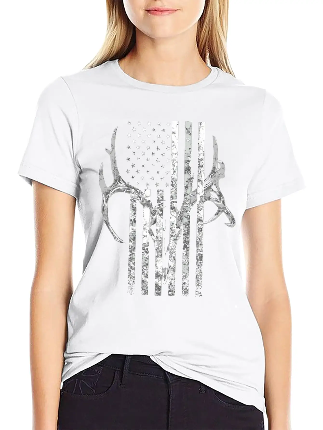 Hunting Deer Skull Flag Hunters Unisex Short Sleeve Soft Cotton T-Shirt – Casual Everyday Wear