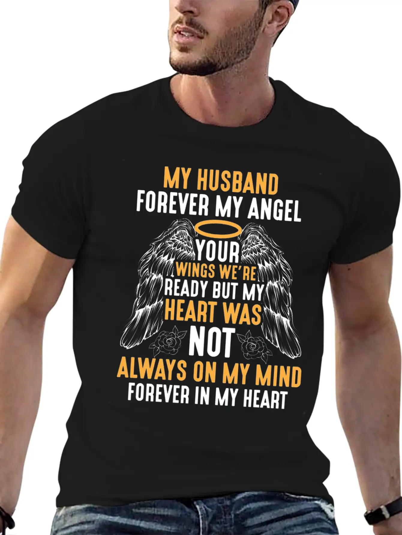 Husband Heaven Forever Angel Memory Widow Hubby Unisex Short Sleeve Soft Cotton T-Shirt – Casual Everyday Wear