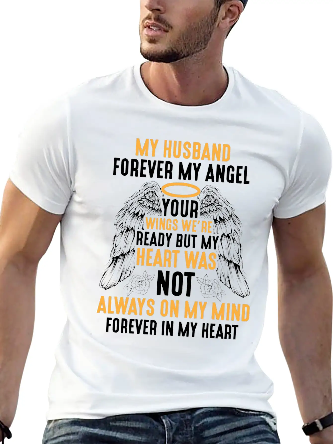 Husband Heaven Forever Angel Memory Widow Hubby Unisex Short Sleeve Soft Cotton T-Shirt – Casual Everyday Wear