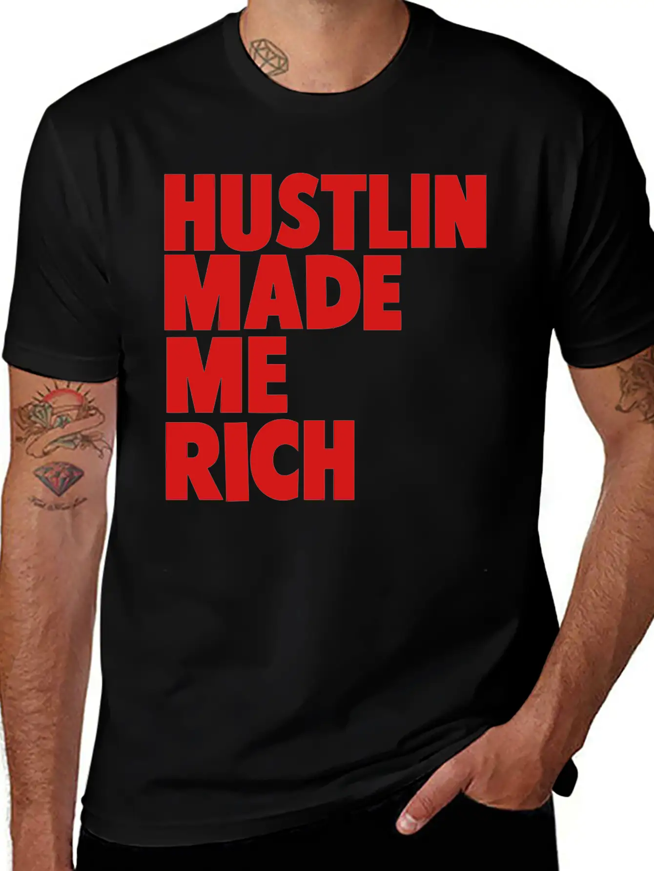HUSTLIN MADE ME RICH Basic Graphic T-Shirt – Daily Comfort In Soft Cotton