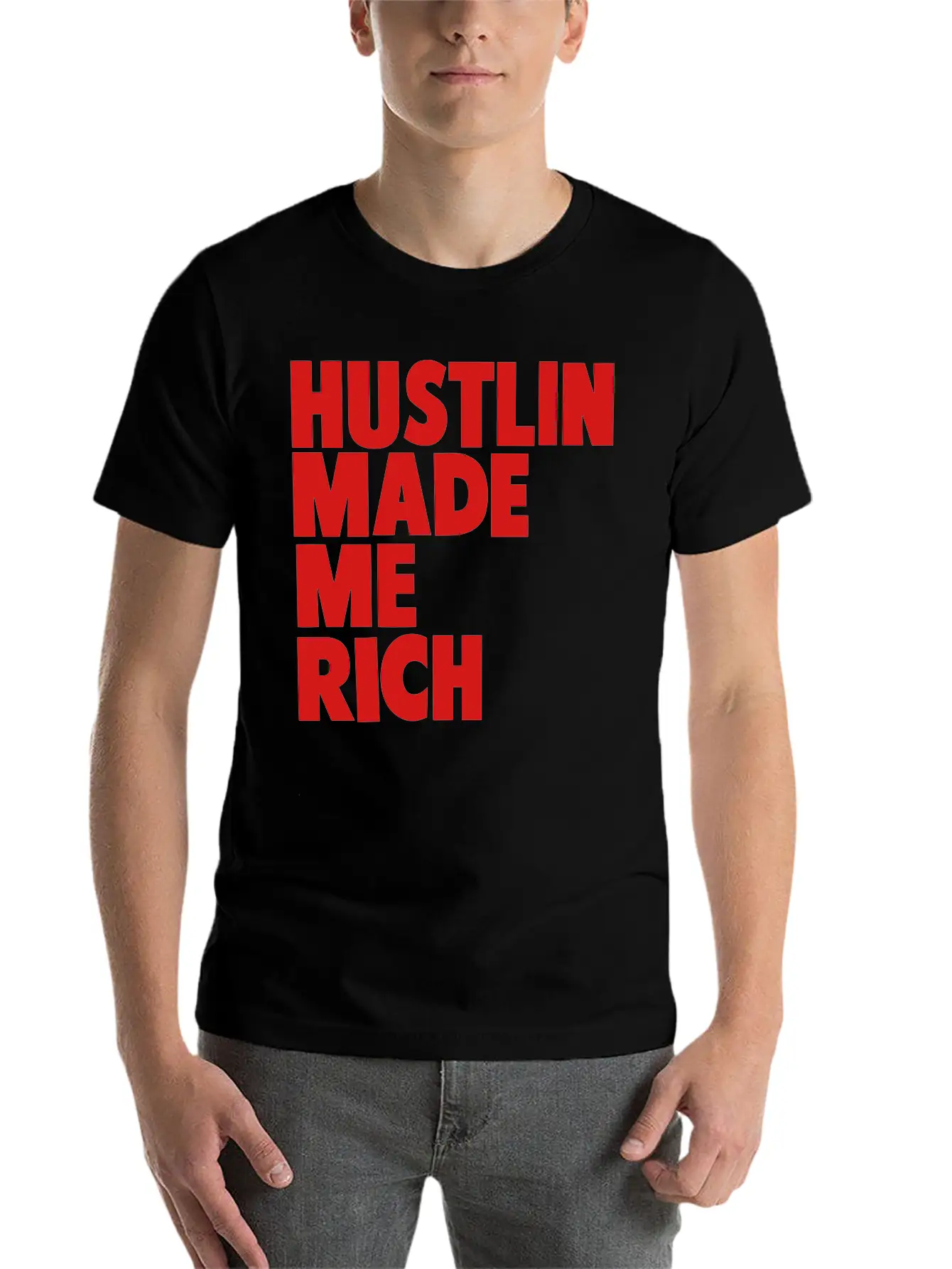 HUSTLIN MADE ME RICH Basic Graphic T-Shirt – Daily Comfort In Soft Cotton