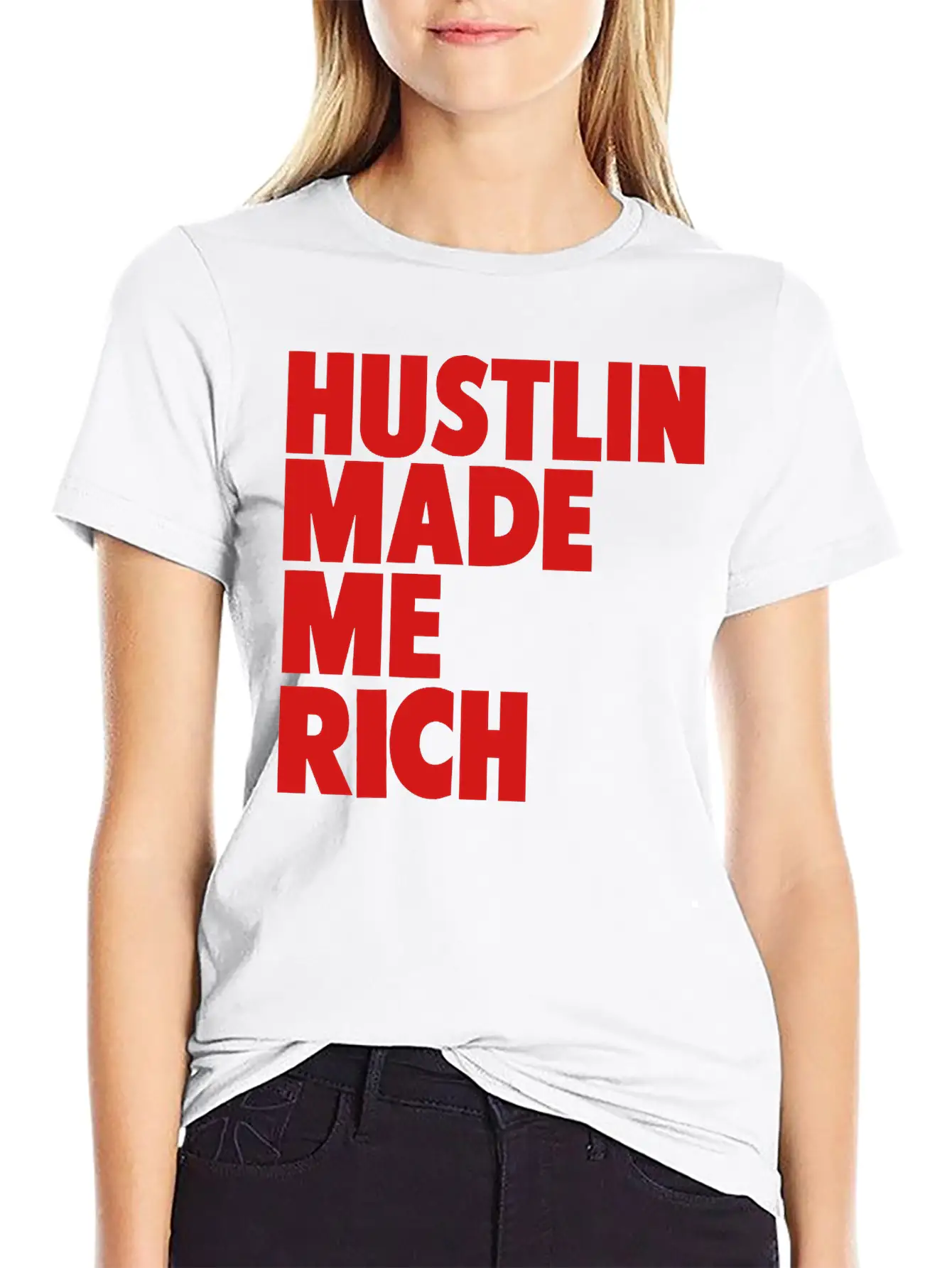 HUSTLIN MADE ME RICH Basic Graphic T-Shirt – Daily Comfort In Soft Cotton