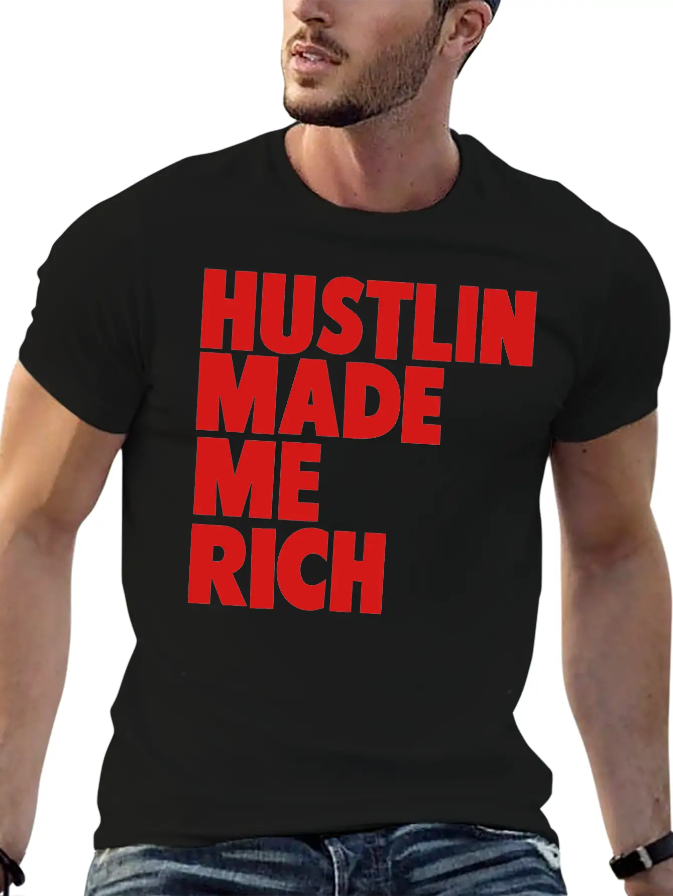 HUSTLIN MADE ME RICH Basic Graphic T-Shirt – Daily Comfort In Soft Cotton