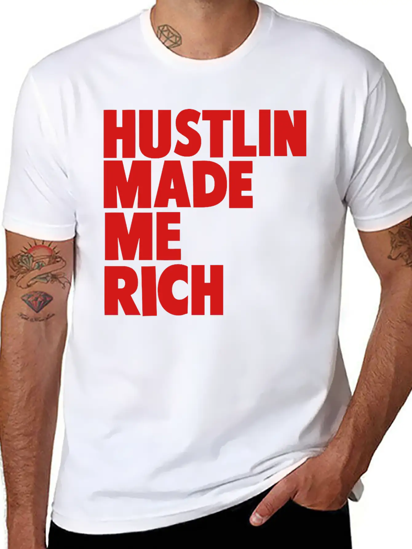 HUSTLIN MADE ME RICH Basic Graphic T-Shirt – Daily Comfort In Soft Cotton
