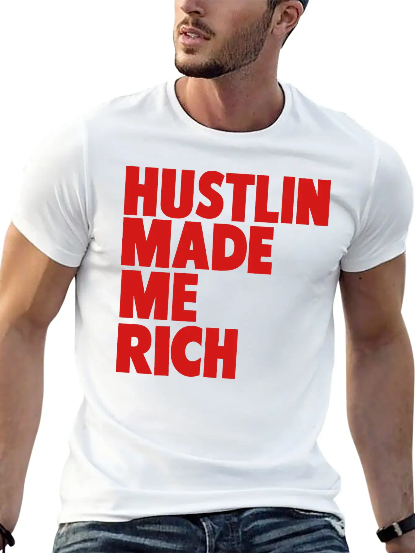HUSTLIN MADE ME RICH Basic Graphic T-Shirt – Daily Comfort In Soft Cotton