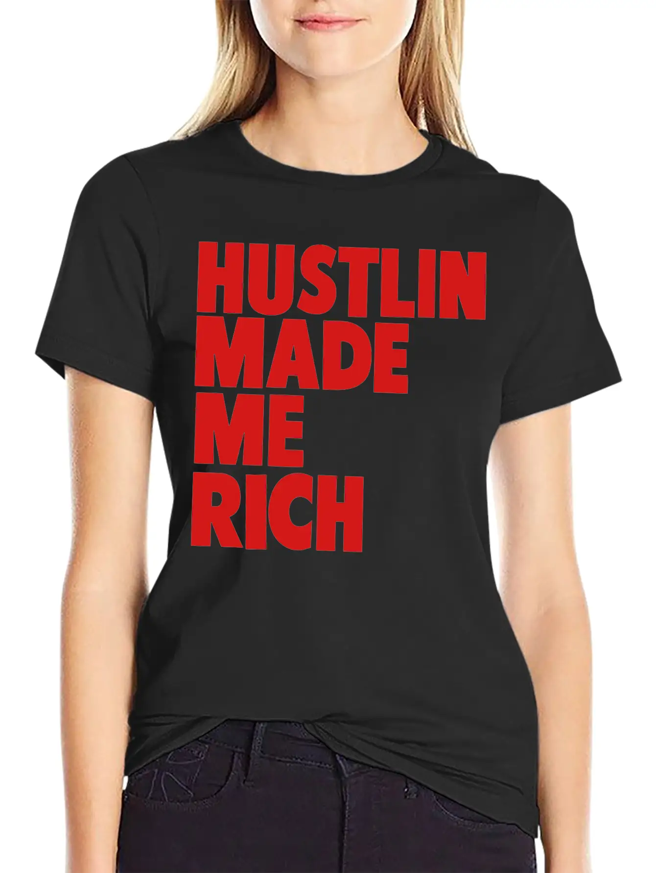 HUSTLIN MADE ME RICH Basic Graphic T-Shirt – Daily Comfort In Soft Cotton