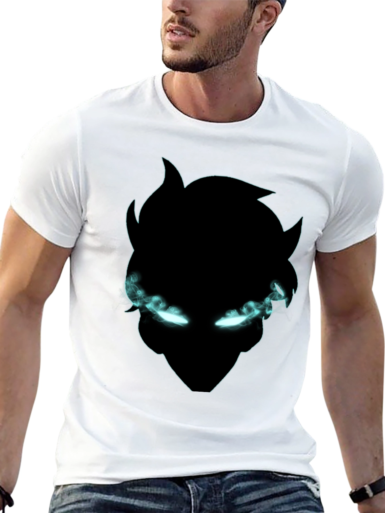 Black Graphic Tee: Mystical Glowing Eyes Design