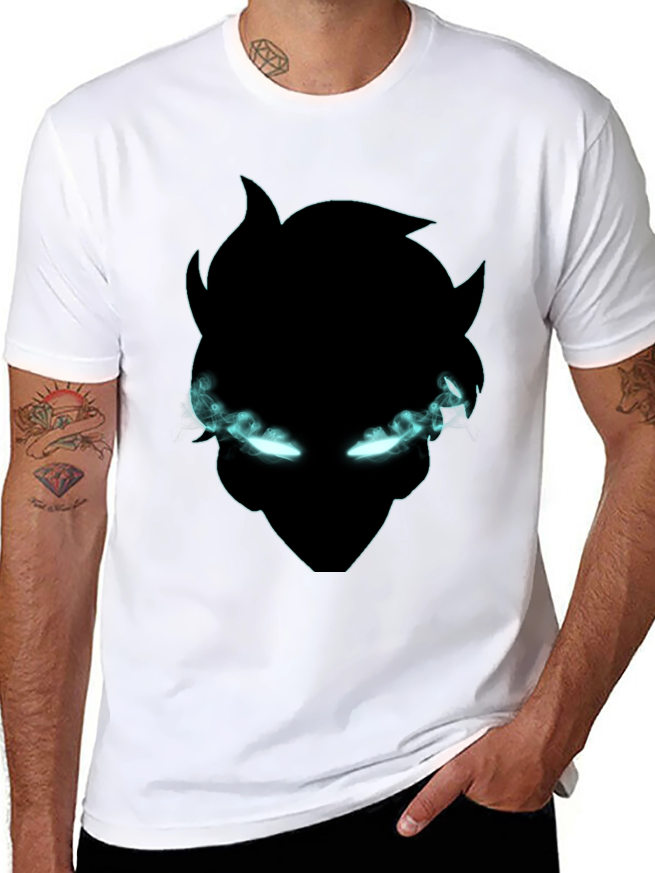 Black Graphic Tee: Mystical Glowing Eyes Design