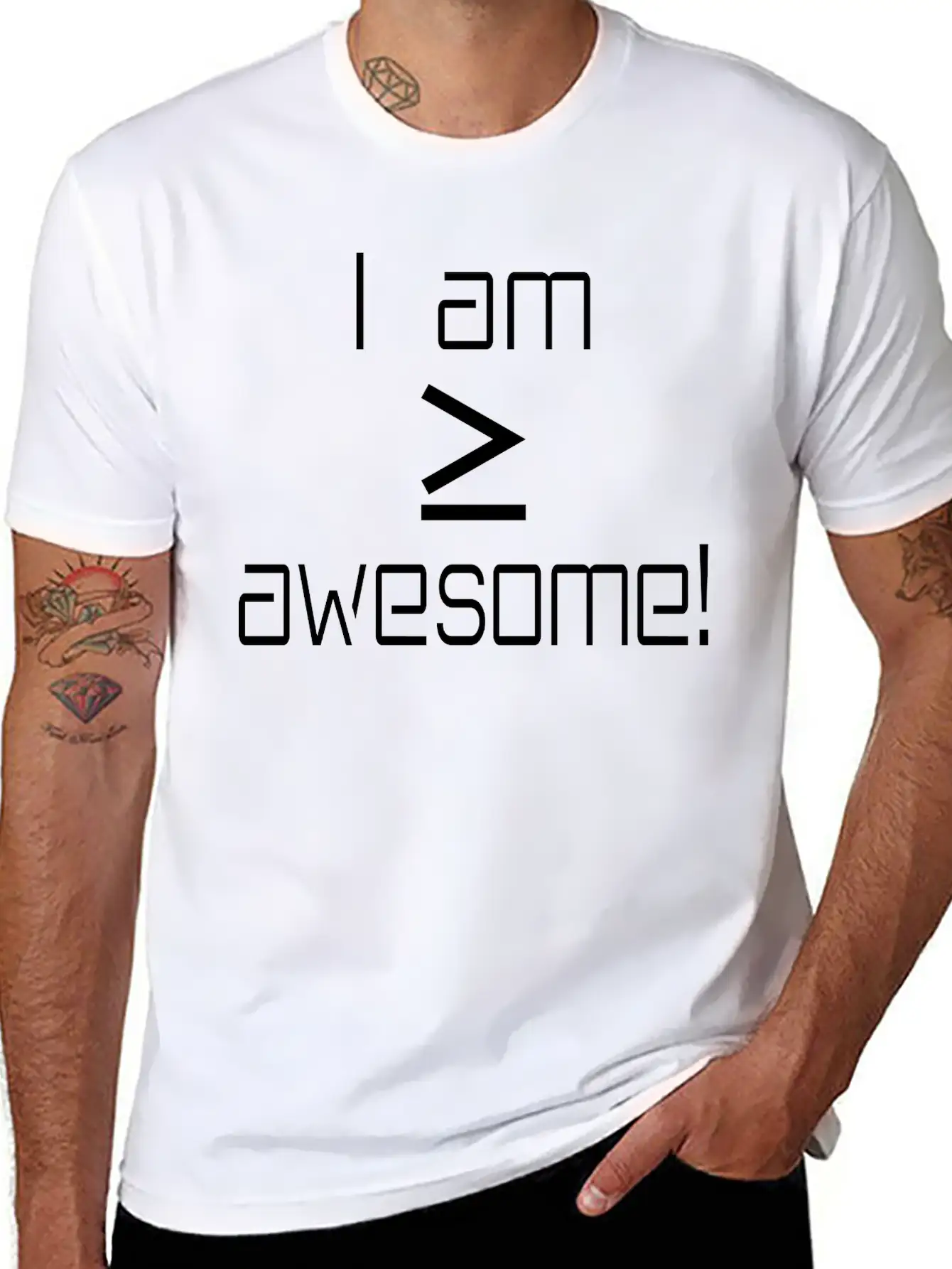 I Am Greater Than Or Equal To Awesome Basic Graphic T-Shirt – Daily Comfort In Soft Cotton