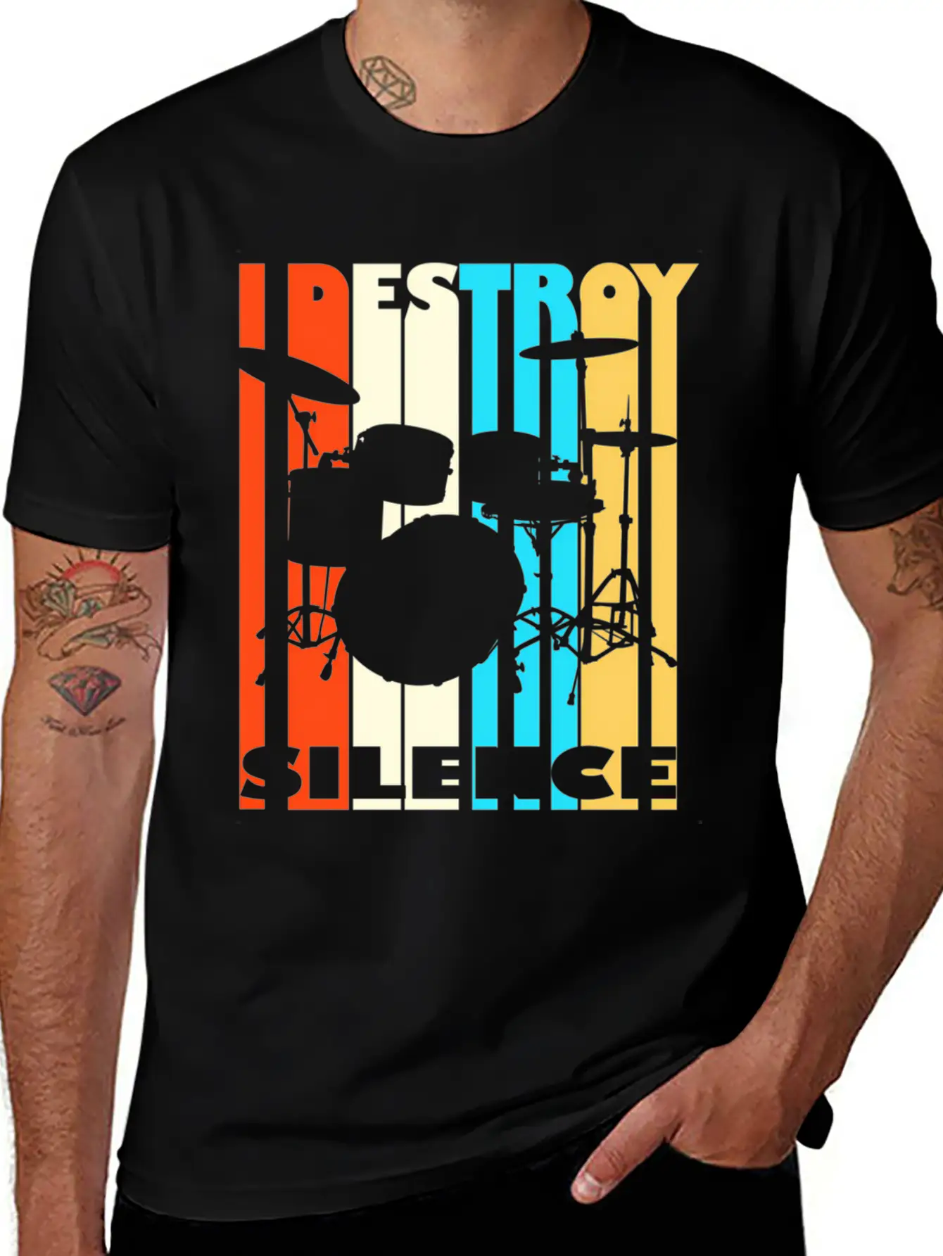 I Destroy Silence Drums Drummer Band Music Fan Unisex Short Sleeve Soft Cotton T-Shirt – Casual Everyday Wear