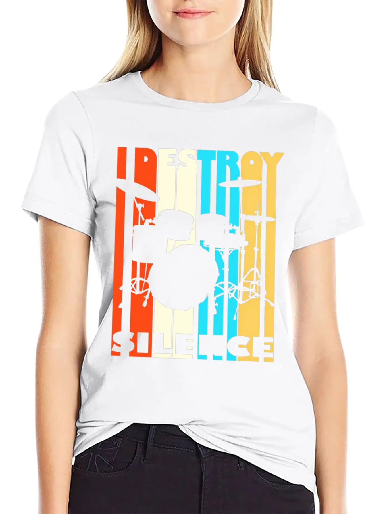 I Destroy Silence Drums Drummer Band Music Fan Unisex Short Sleeve Soft Cotton T-Shirt – Casual Everyday Wear