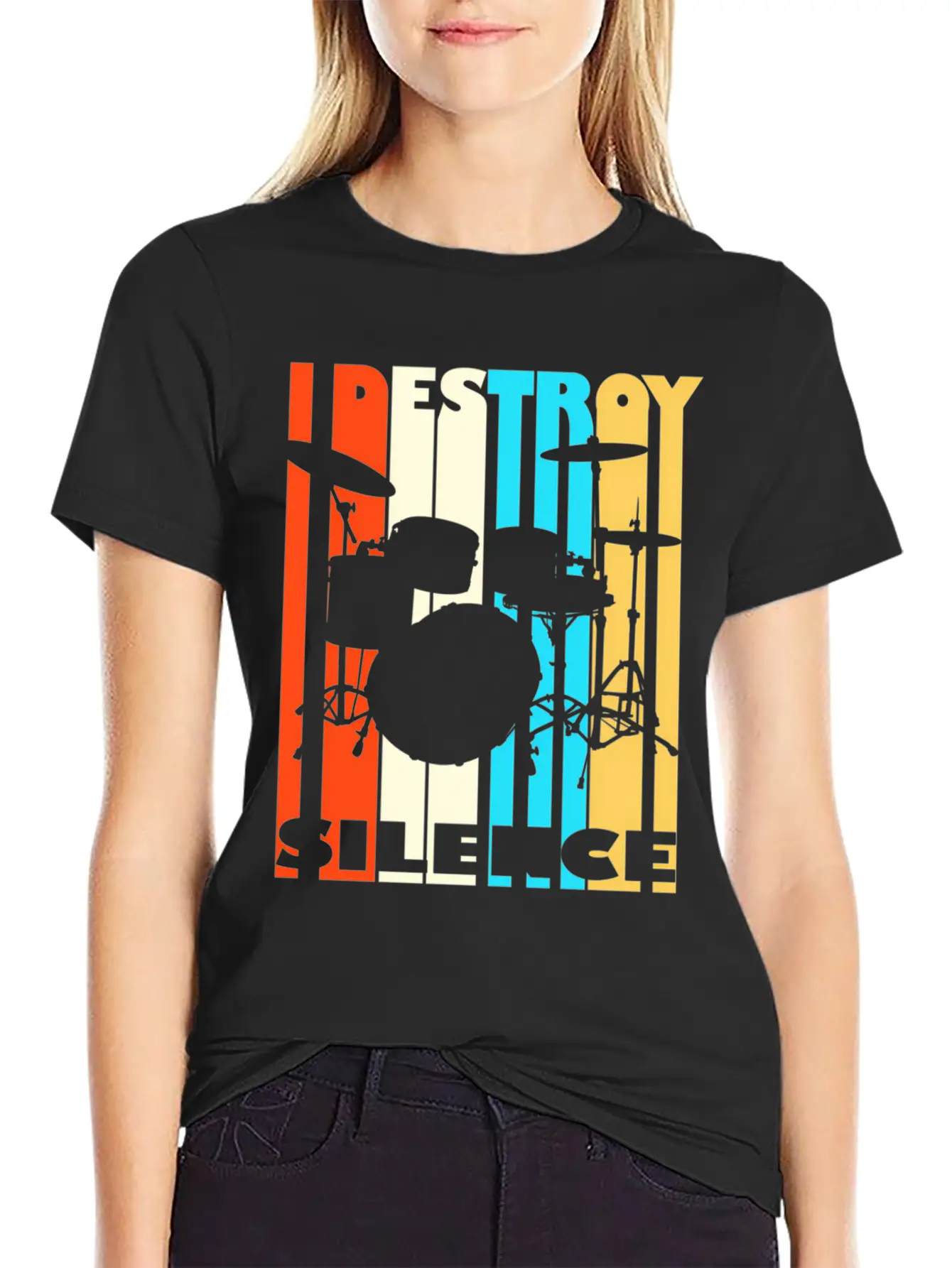 I Destroy Silence Drums Drummer Band Music Fan Unisex Short Sleeve Soft Cotton T-Shirt – Casual Everyday Wear