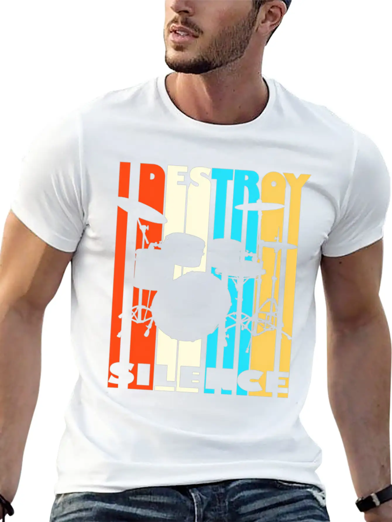 I Destroy Silence Drums Drummer Band Music Fan Unisex Short Sleeve Soft Cotton T-Shirt – Casual Everyday Wear
