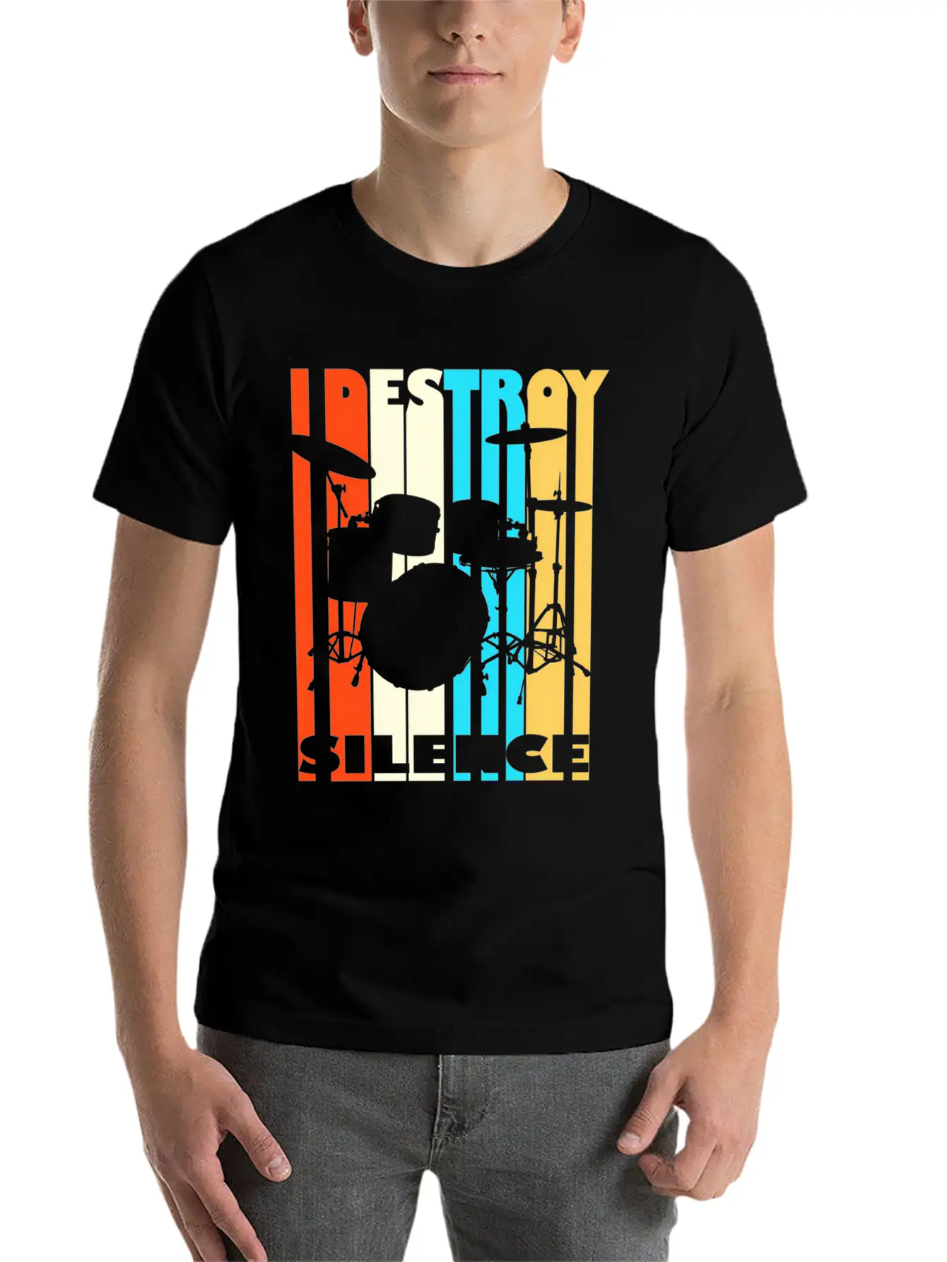 I Destroy Silence Drums Drummer Band Music Fan Unisex Short Sleeve Soft Cotton T-Shirt – Casual Everyday Wear