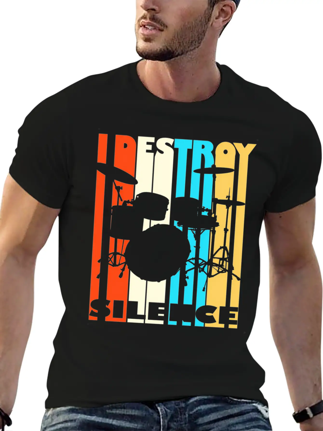 I Destroy Silence Drums Drummer Band Music Fan Unisex Short Sleeve Soft Cotton T-Shirt – Casual Everyday Wear