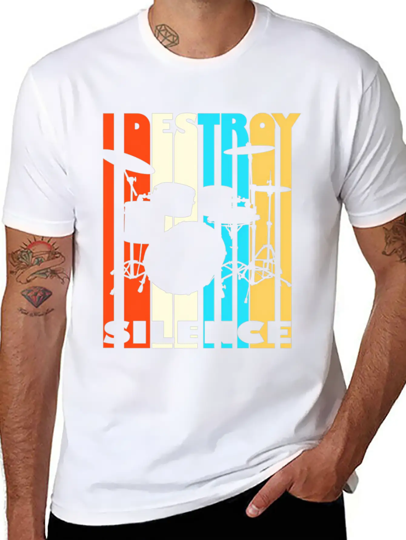 I Destroy Silence Drums Drummer Band Music Fan Unisex Short Sleeve Soft Cotton T-Shirt – Casual Everyday Wear