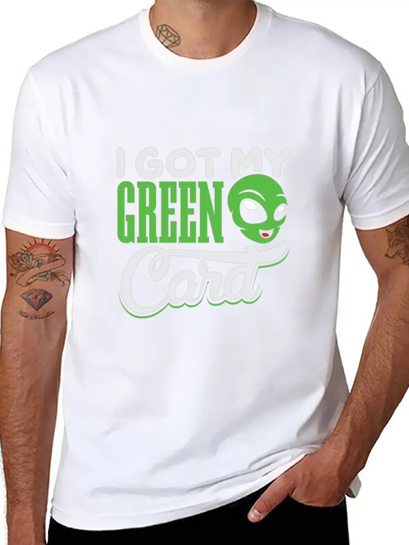 I Got My Green Card Alien Amercia Shirt Design Basic Graphic T-Shirt – Daily Comfort In Soft Cotton