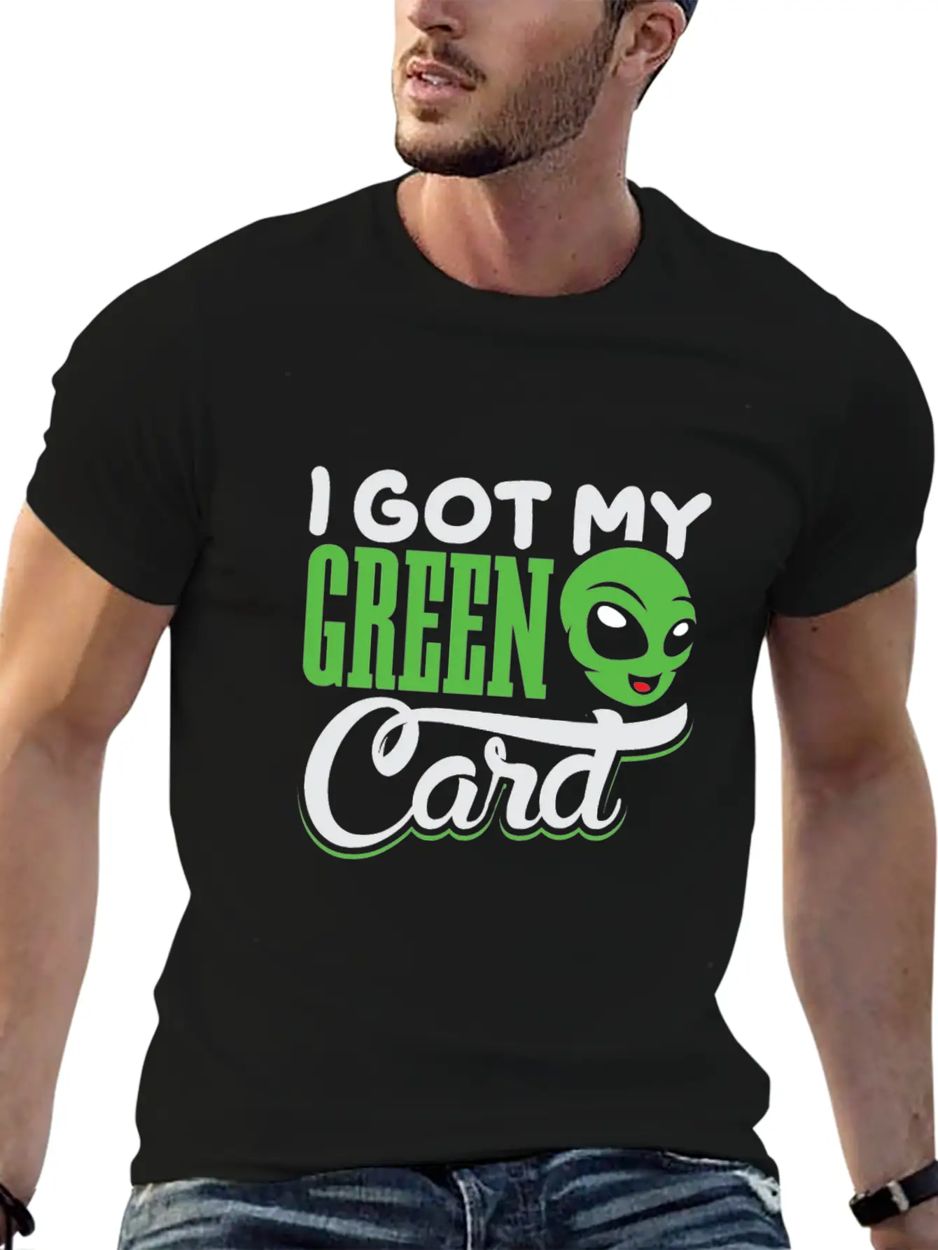 I Got My Green Card Alien Amercia Shirt Design Basic Graphic T-Shirt – Daily Comfort In Soft Cotton