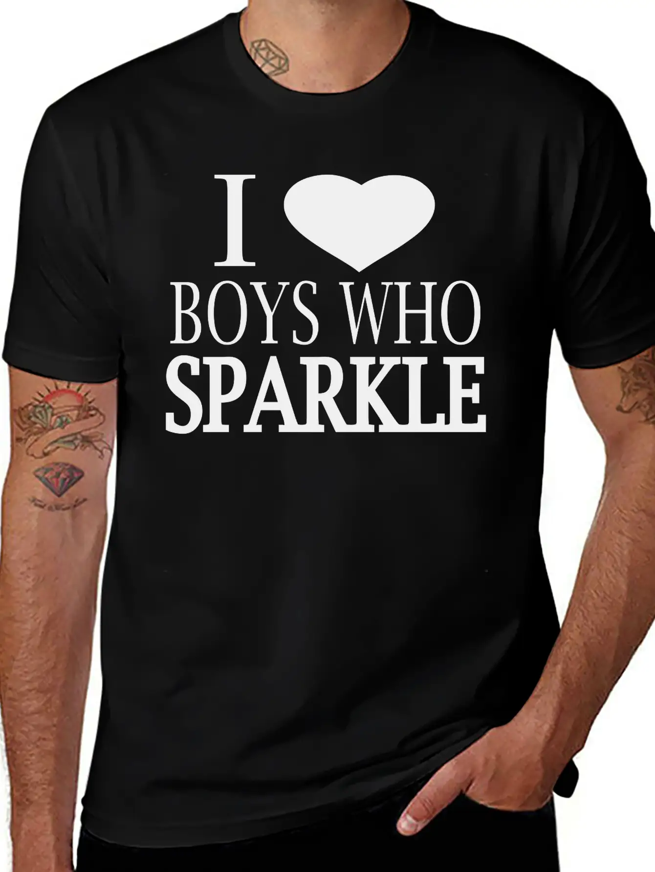 I Heart Boys Who Sparkle Unisex Short Sleeve Soft Cotton T-Shirt – Casual Everyday Wear
