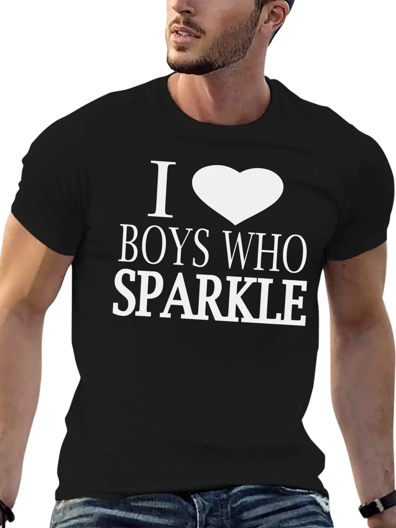 I Heart Boys Who Sparkle Unisex Short Sleeve Soft Cotton T-Shirt – Casual Everyday Wear