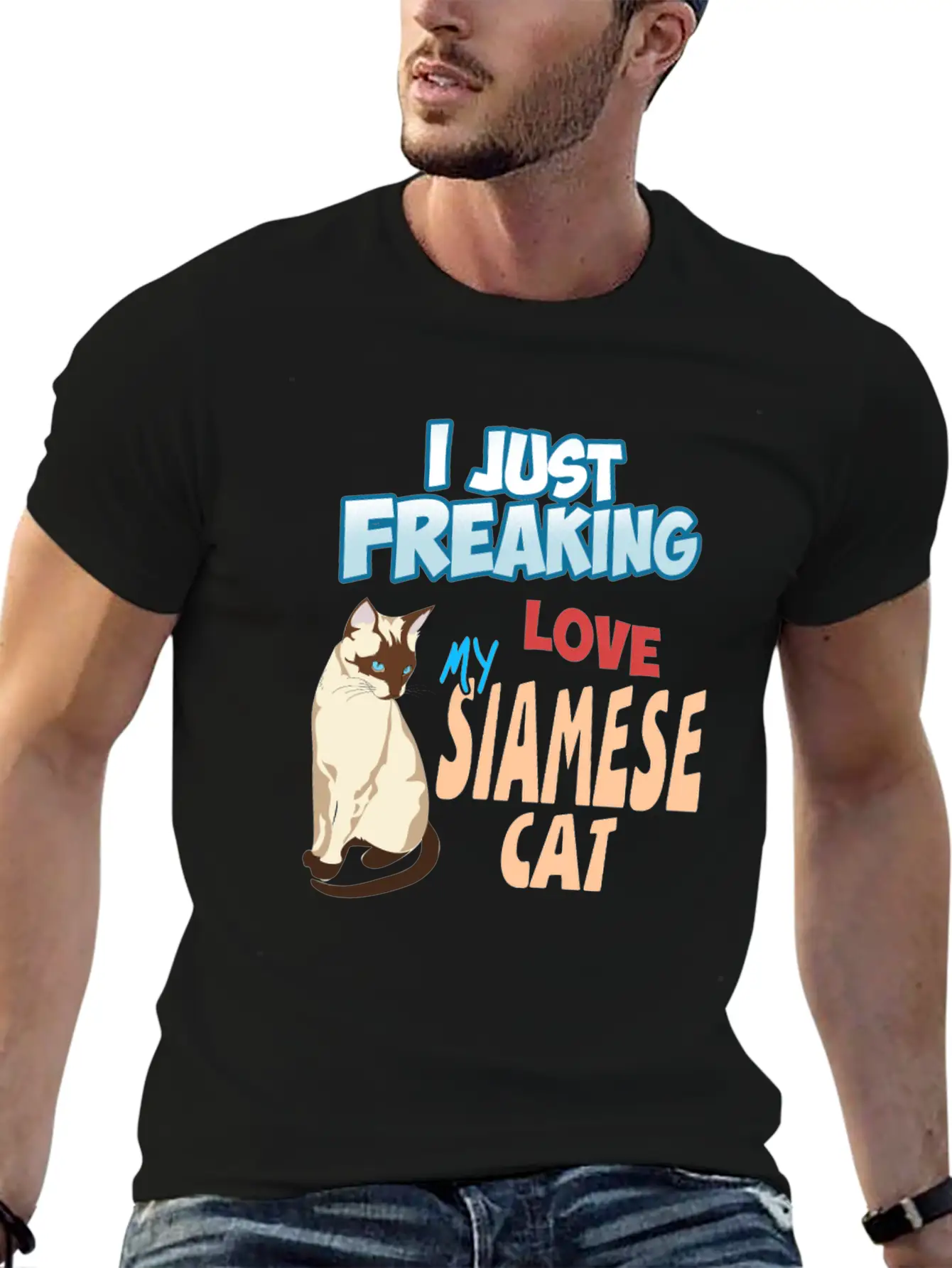 I Just Freaking Love My Siamese Cat Unisex Short Sleeve Soft Cotton T-Shirt – Casual Everyday Wear