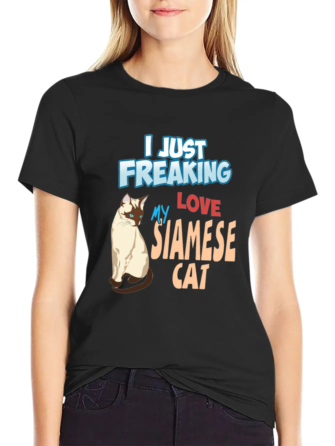 I Just Freaking Love My Siamese Cat Unisex Short Sleeve Soft Cotton T-Shirt – Casual Everyday Wear
