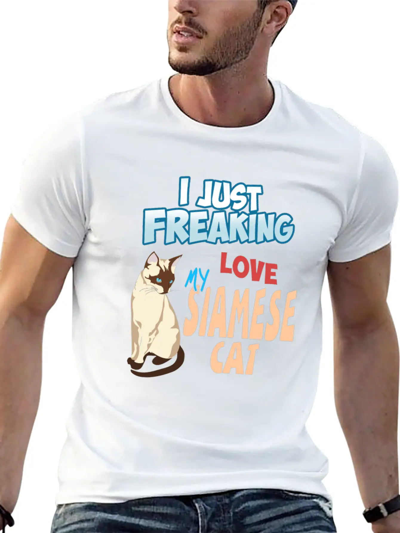 I Just Freaking Love My Siamese Cat Unisex Short Sleeve Soft Cotton T-Shirt – Casual Everyday Wear