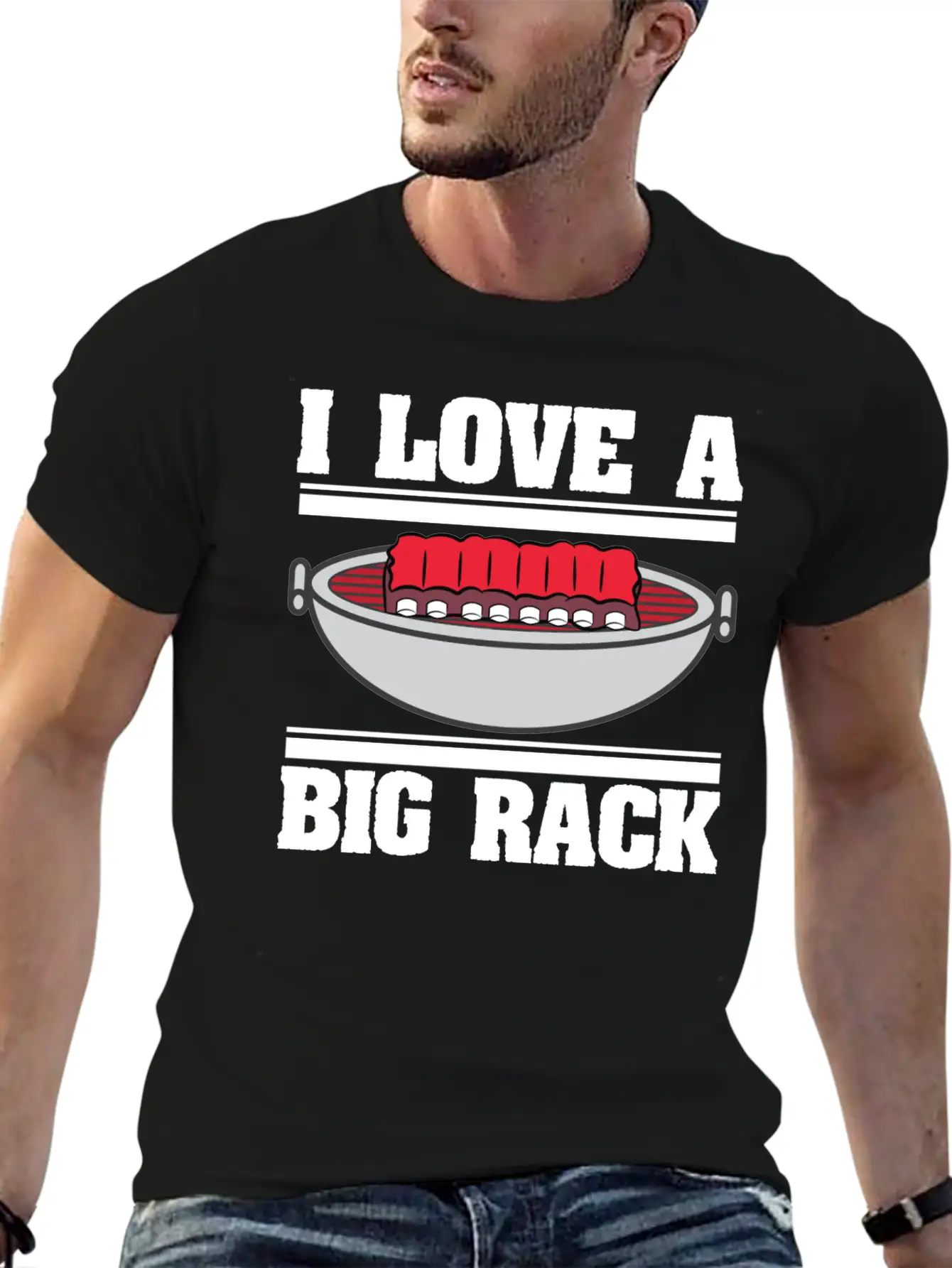I Love A Big Rack Who Also Loves To Eat Ribs BBQ Unisex Short Sleeve Soft Cotton T-Shirt – Casual Everyday Wear