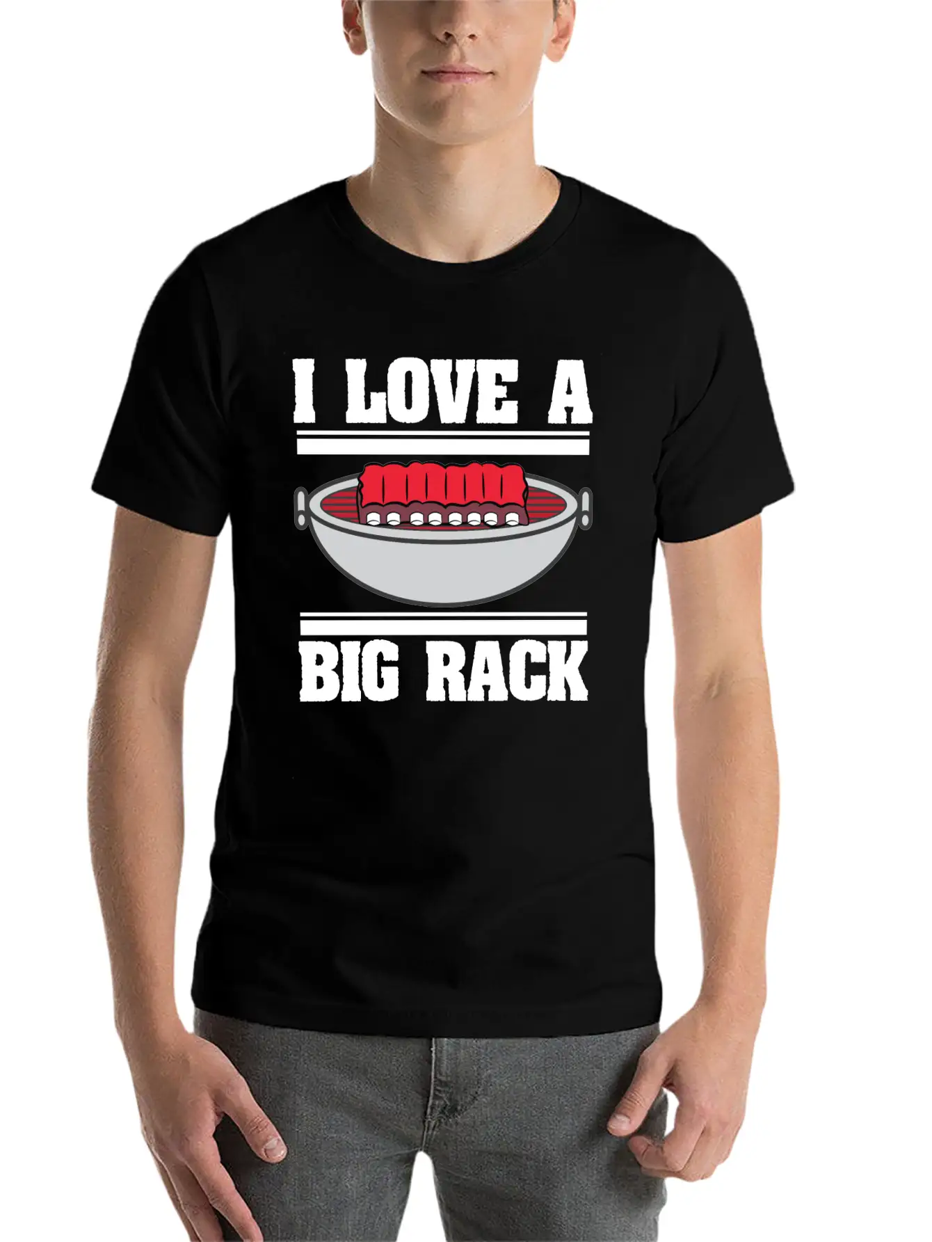 I Love A Big Rack Who Also Loves To Eat Ribs BBQ Unisex Short Sleeve Soft Cotton T-Shirt – Casual Everyday Wear