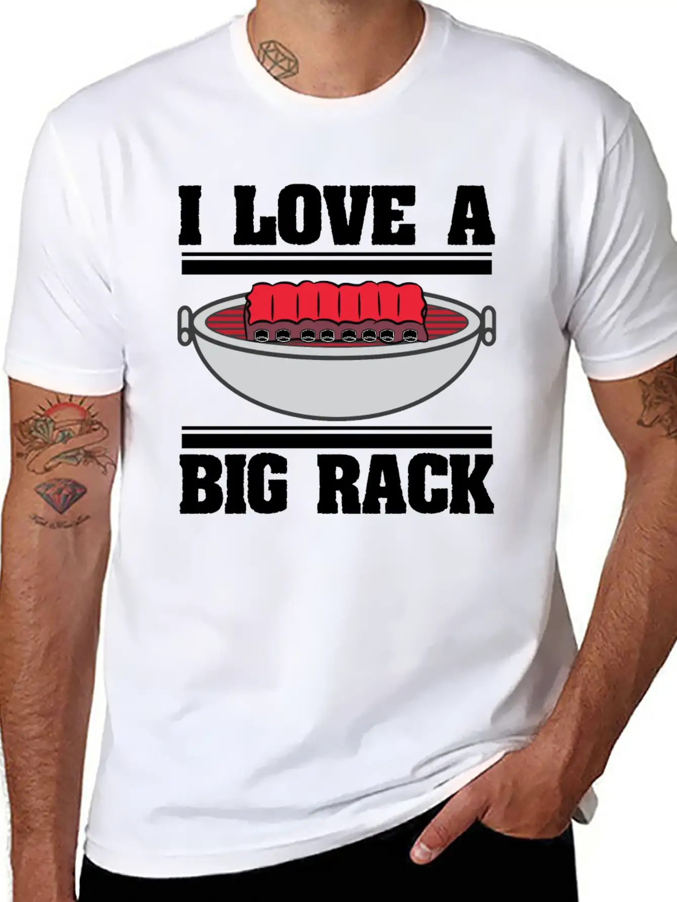 I Love A Big Rack Who Also Loves To Eat Ribs BBQ Unisex Short Sleeve Soft Cotton T-Shirt – Casual Everyday Wear