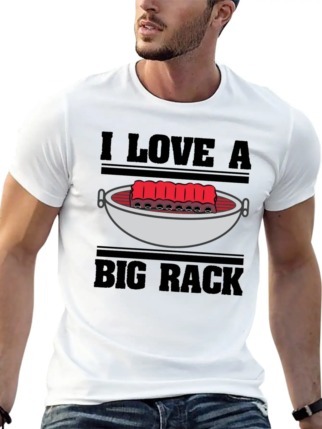 I Love A Big Rack Who Also Loves To Eat Ribs BBQ Unisex Short Sleeve Soft Cotton T-Shirt – Casual Everyday Wear