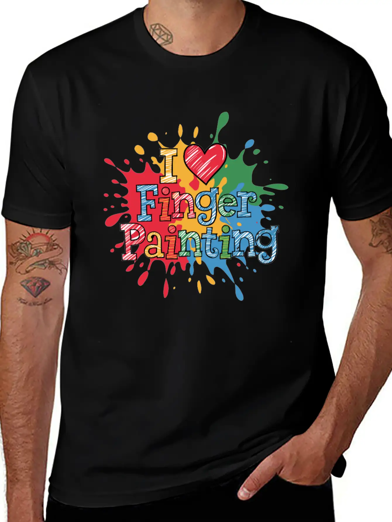 I Love Finger Painting Colorful Splash Art Unisex Short Sleeve Soft Cotton T-Shirt – Casual Everyday Wear