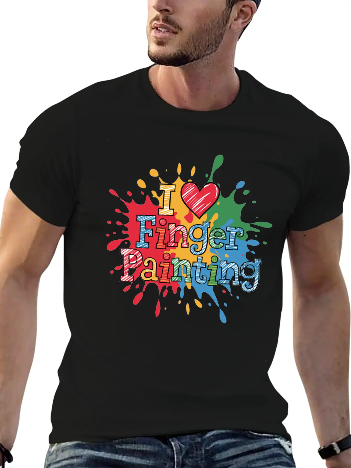 I Love Finger Painting Colorful Splash Art Unisex Short Sleeve Soft Cotton T-Shirt – Casual Everyday Wear