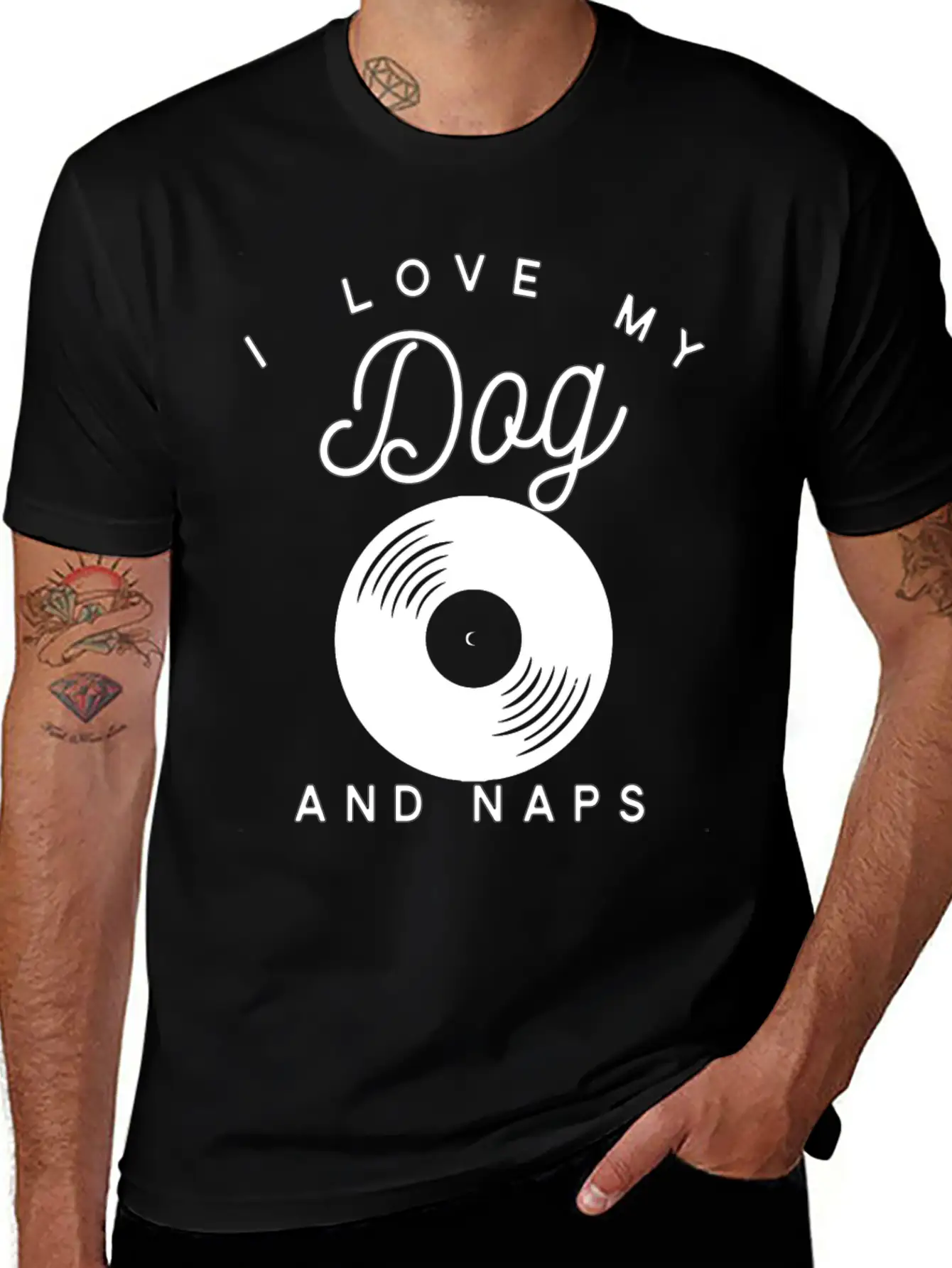 I Love My Dog Vintage Vinyl Album And Naps Stylish Everyday T-Shirt – Unisex Basic Cotton Tee