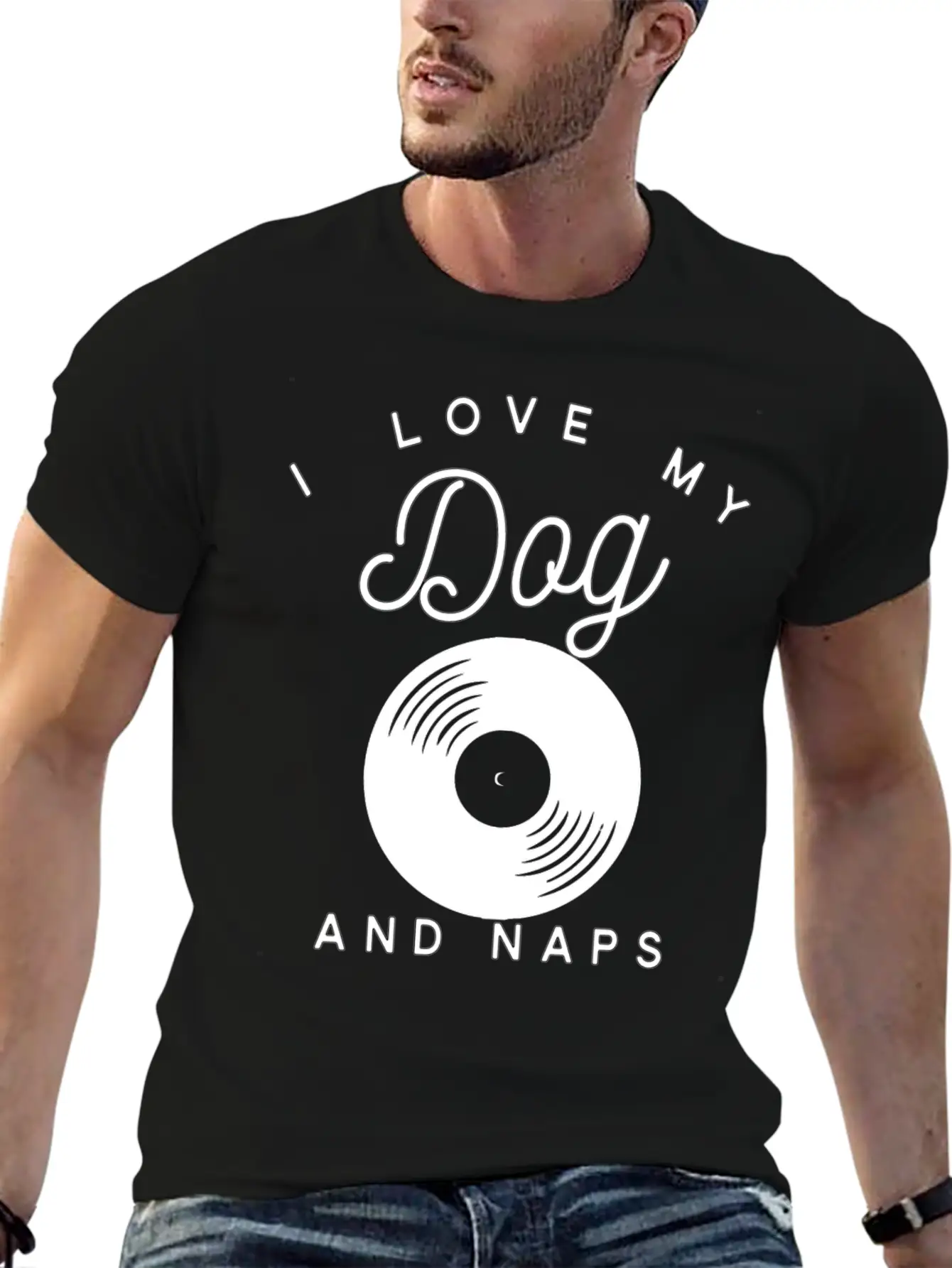 I Love My Dog Vintage Vinyl Album And Naps Stylish Everyday T-Shirt – Unisex Basic Cotton Tee