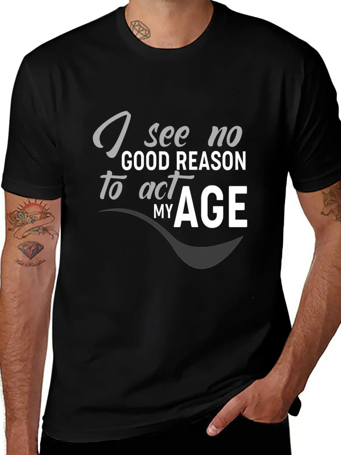I See No Good Reason To Act My Age Essential Unisex Summer Tee – Soft Cotton Casual Fit
