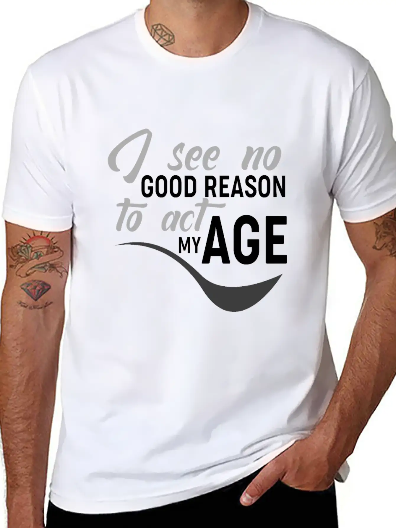 I See No Good Reason To Act My Age Essential Unisex Summer Tee – Soft Cotton Casual Fit
