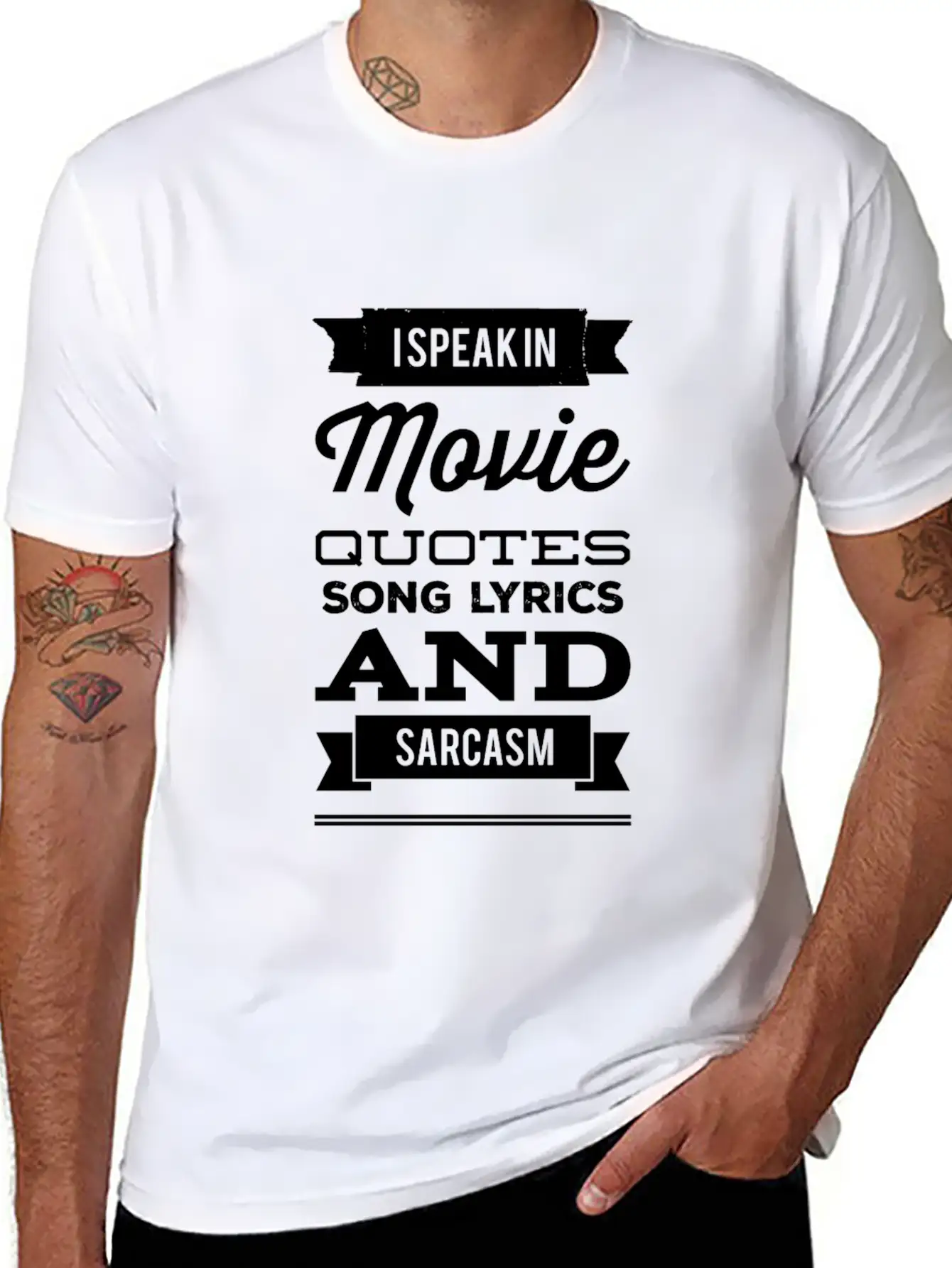 I Speak In Movie Quotes Song Lyrics And Sarcasm Unisex Casual T-Shirt – Clean Design For Daily Comfort