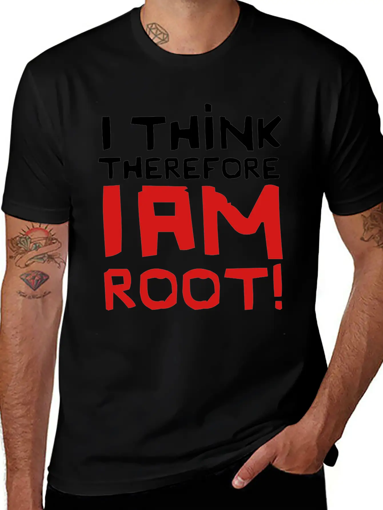 I Think Therefore I Am Root! Basic Graphic T-Shirt – Daily Comfort In Soft Cotton