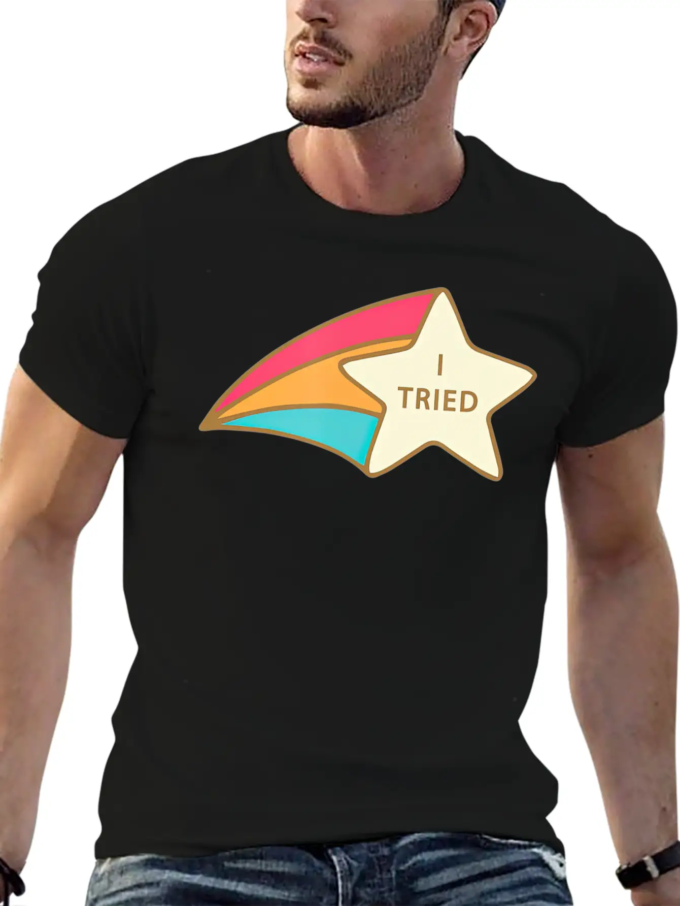 I Tried Shooting Star Award Participation Award Unisex Short Sleeve Soft Cotton T-Shirt – Casual Everyday Wear