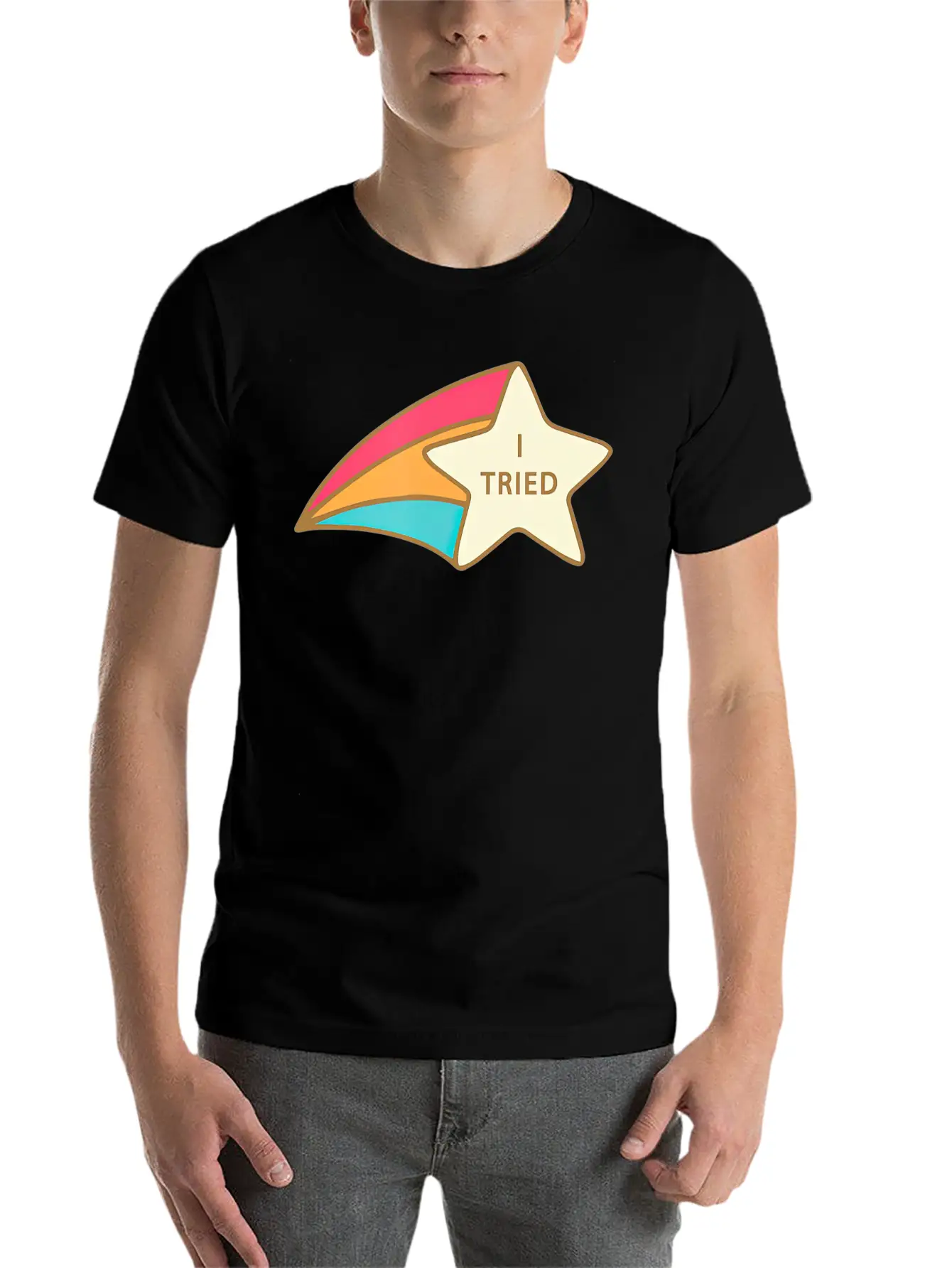 I Tried Shooting Star Award Participation Award Unisex Short Sleeve Soft Cotton T-Shirt – Casual Everyday Wear