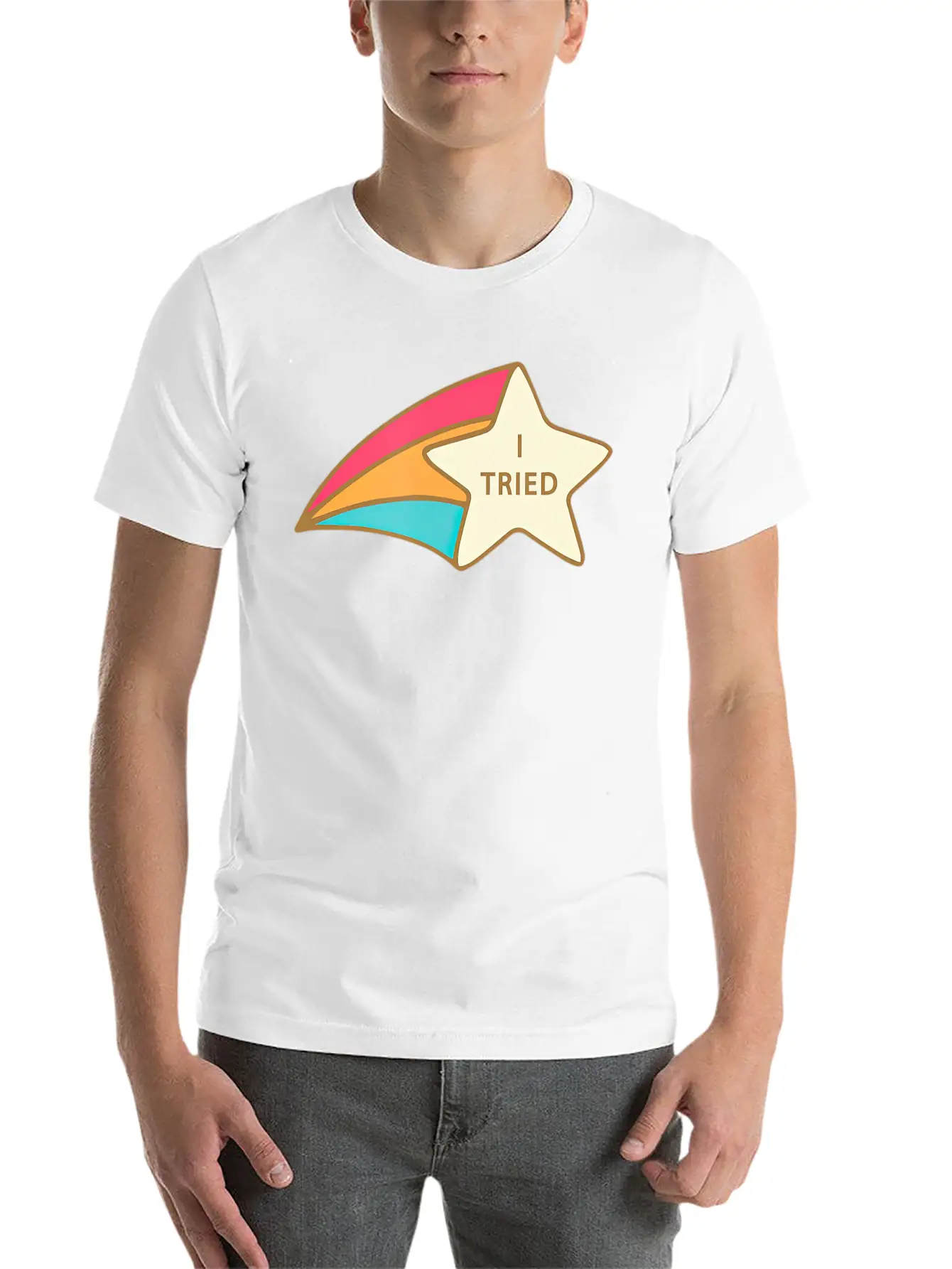 I Tried Shooting Star Award Participation Award Unisex Short Sleeve Soft Cotton T-Shirt – Casual Everyday Wear