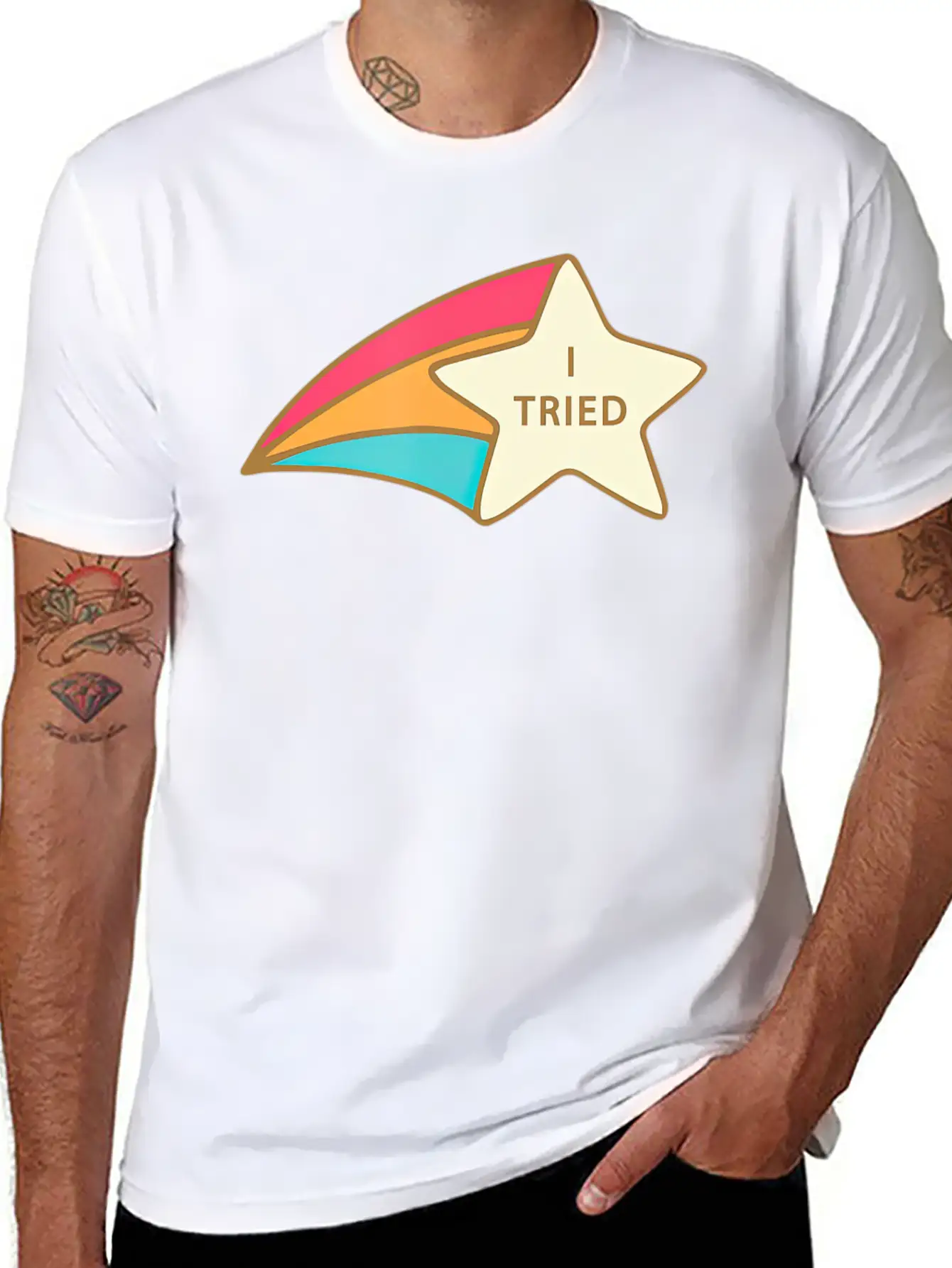 I Tried Shooting Star Award Participation Award Unisex Short Sleeve Soft Cotton T-Shirt – Casual Everyday Wear