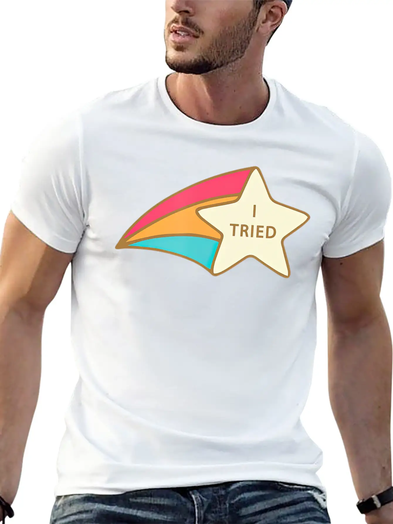 I Tried Shooting Star Award Participation Award Unisex Short Sleeve Soft Cotton T-Shirt – Casual Everyday Wear