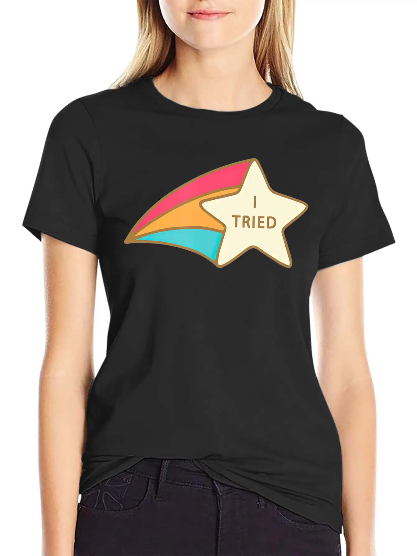 I Tried Shooting Star Award Participation Award Unisex Short Sleeve Soft Cotton T-Shirt – Casual Everyday Wear