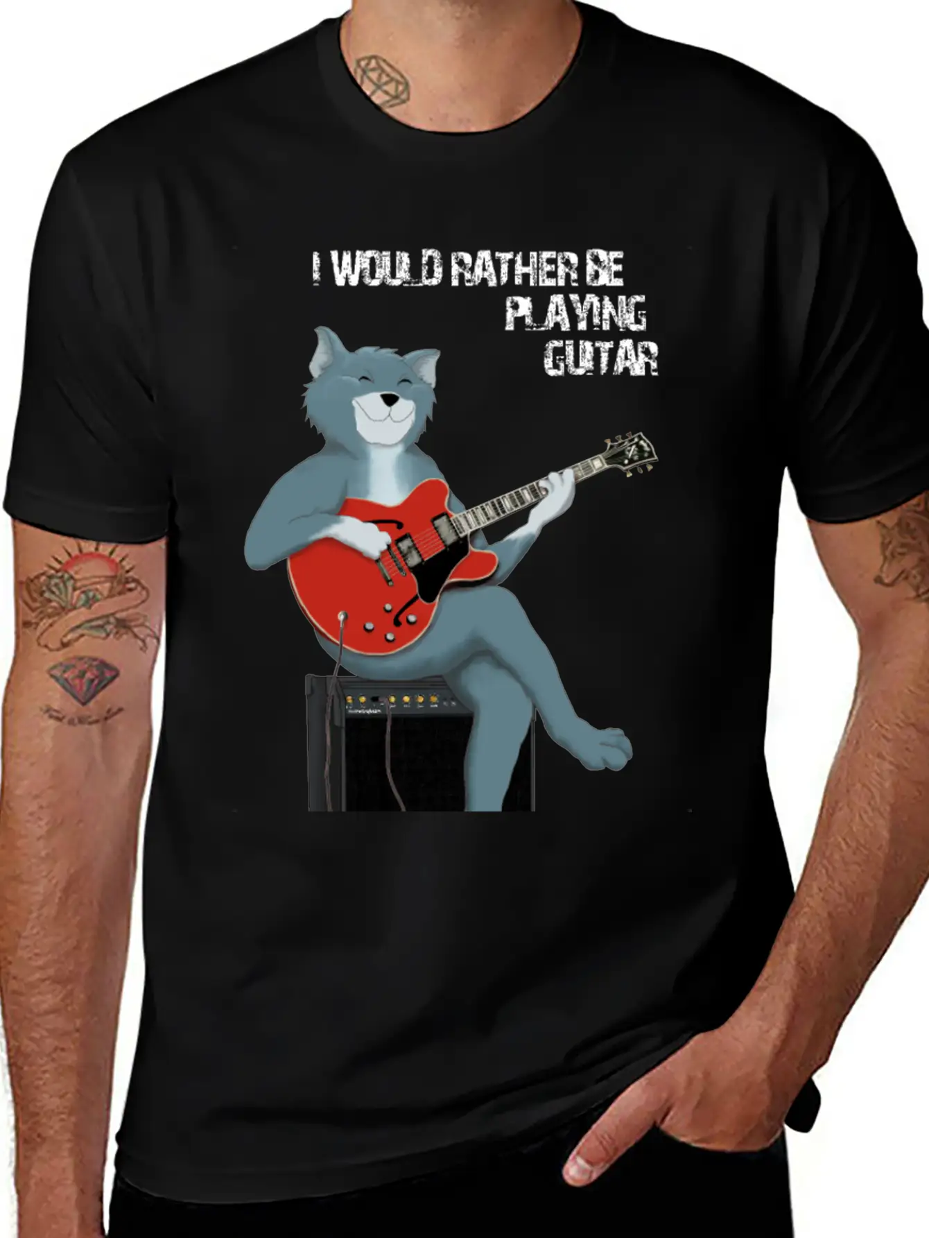 I WOULD RATHER BE PLAYING GUITAR - CAT Unisex Short Sleeve Soft Cotton T-Shirt – Casual Everyday Wear