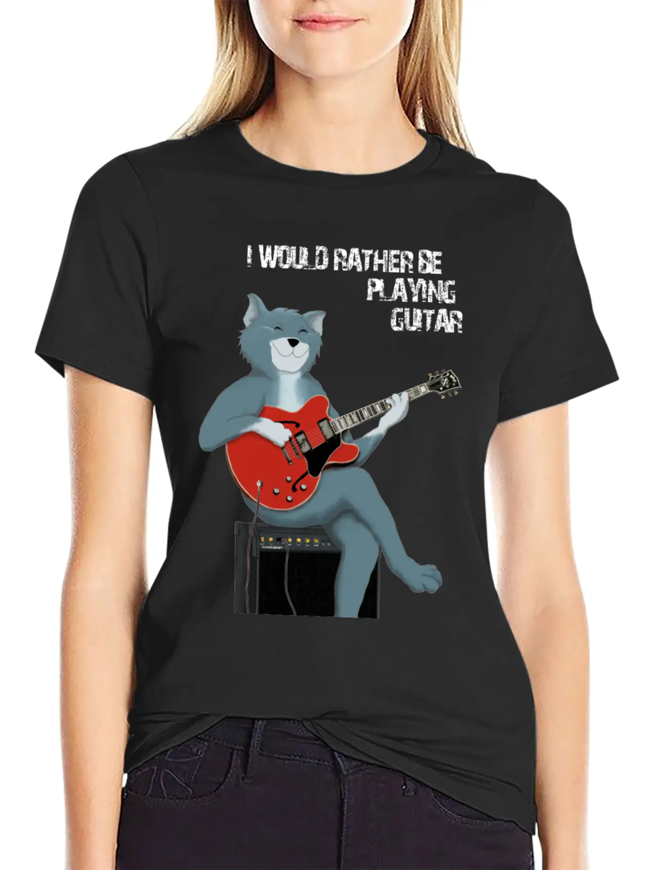 I WOULD RATHER BE PLAYING GUITAR - CAT Unisex Short Sleeve Soft Cotton T-Shirt – Casual Everyday Wear