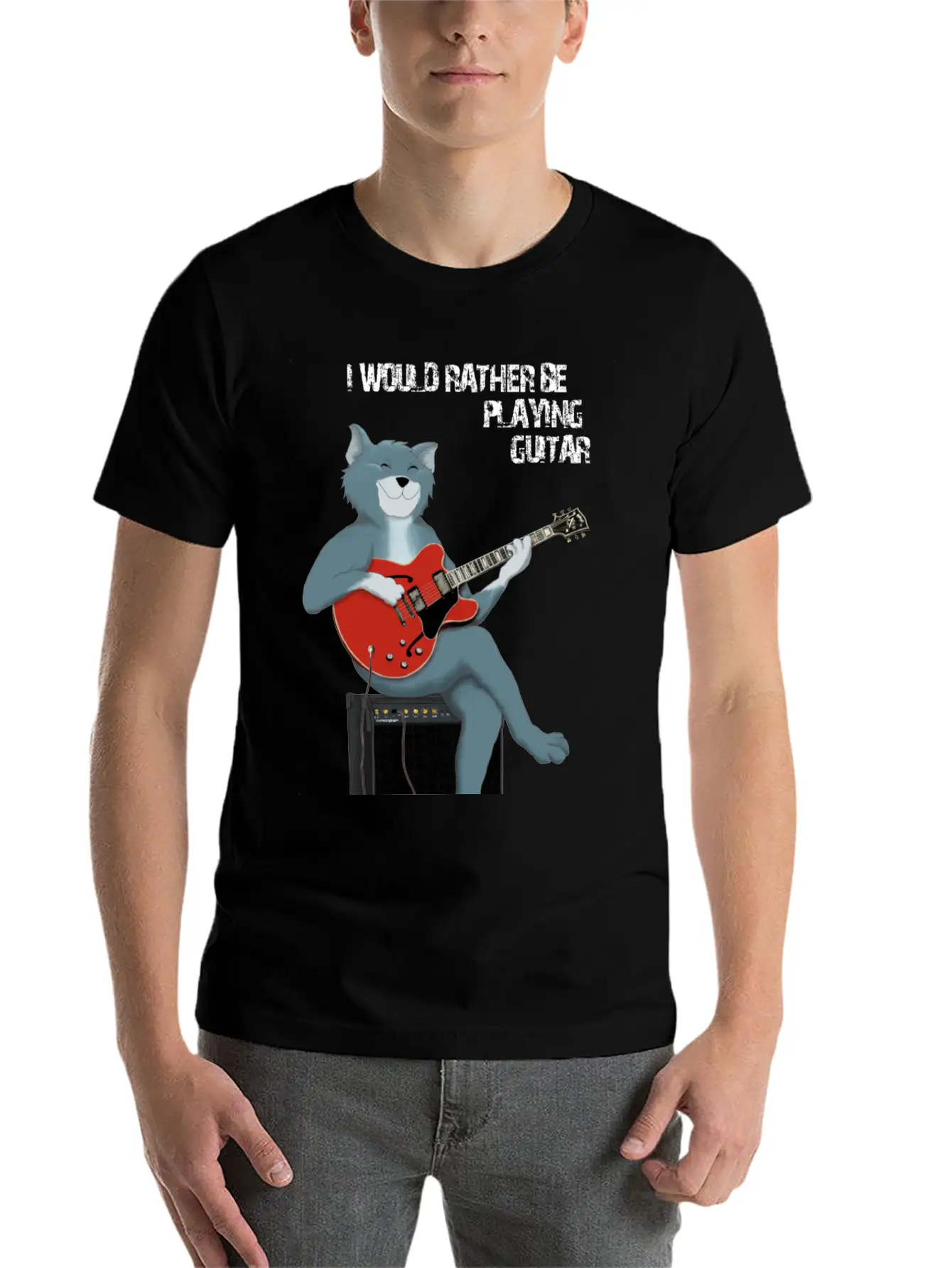 I WOULD RATHER BE PLAYING GUITAR - CAT Unisex Short Sleeve Soft Cotton T-Shirt – Casual Everyday Wear