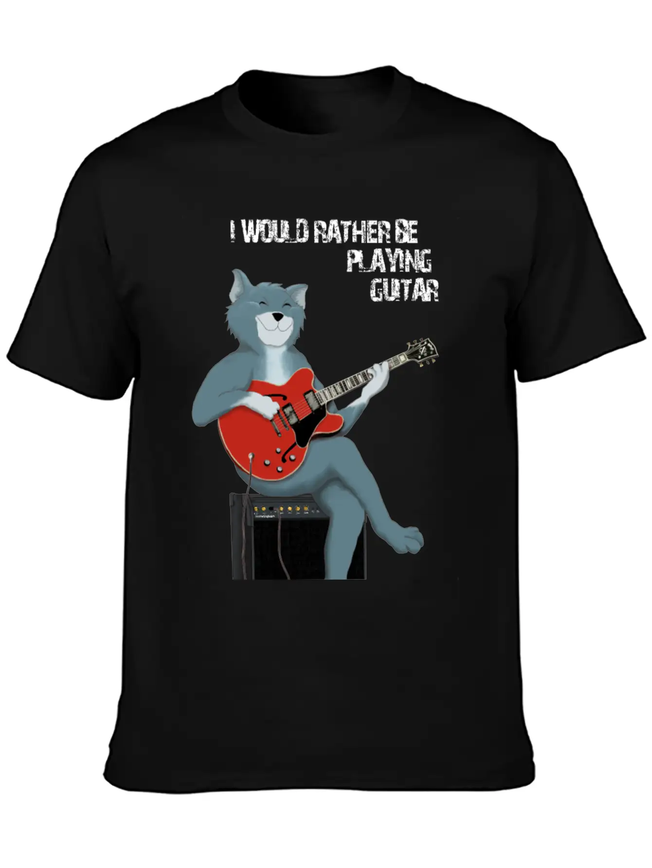 I WOULD RATHER BE PLAYING GUITAR - CAT Unisex Short Sleeve Soft Cotton T-Shirt – Casual Everyday Wear