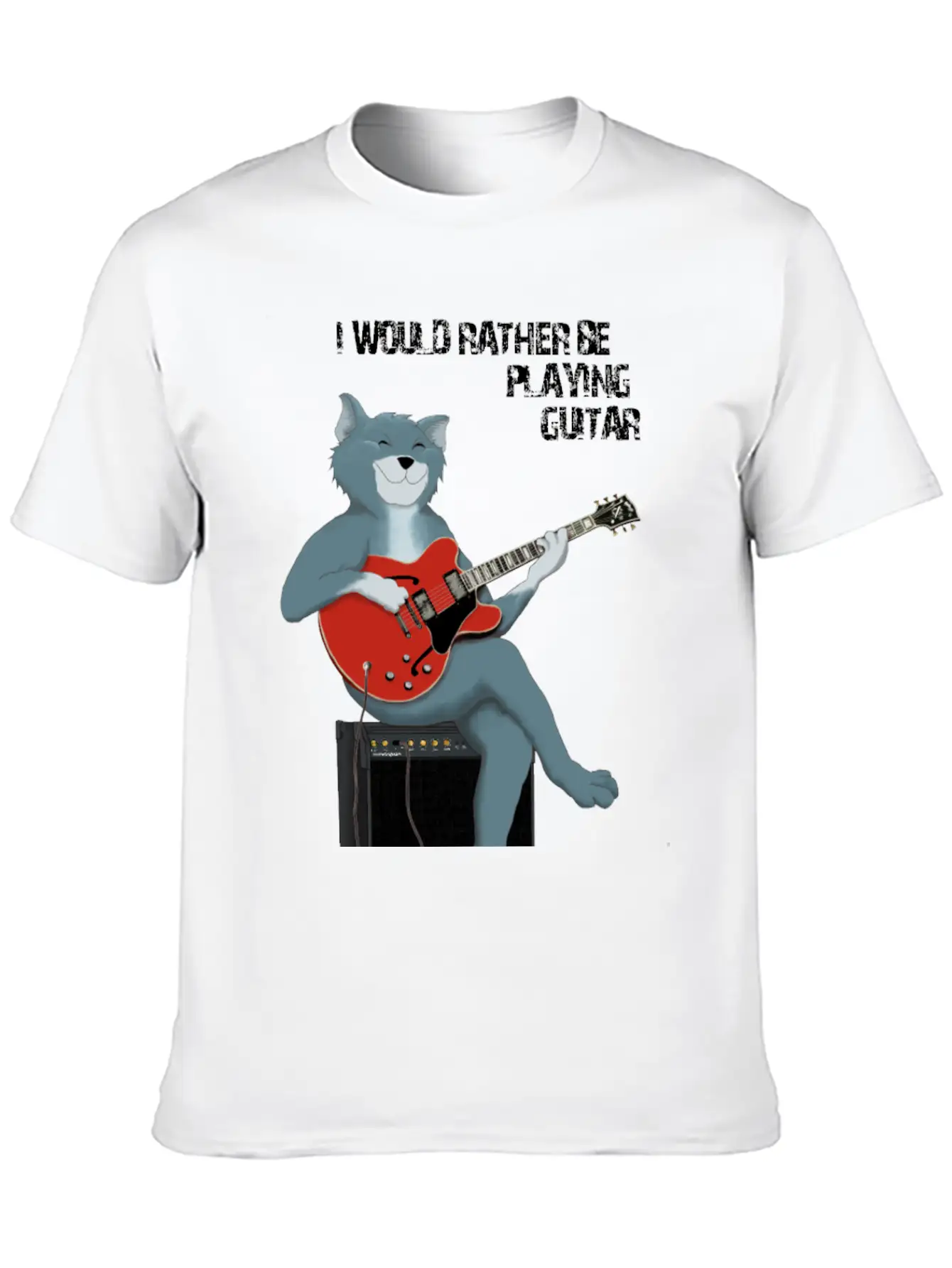 I WOULD RATHER BE PLAYING GUITAR - CAT Unisex Short Sleeve Soft Cotton T-Shirt – Casual Everyday Wear